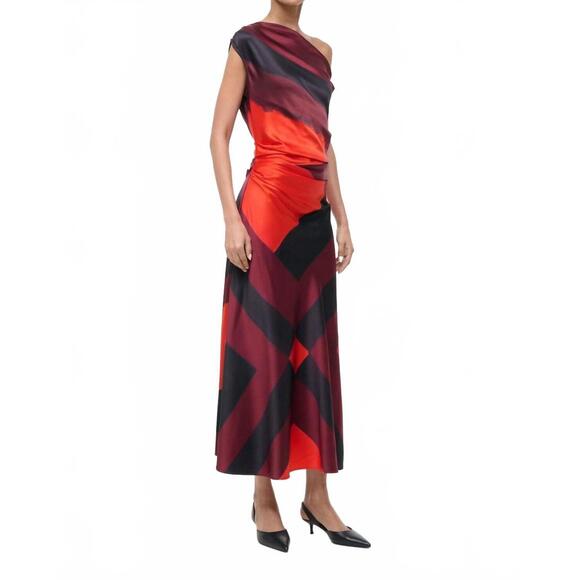 NEW STAUD phare silk dress in ruby prism - Picture 2 of 5